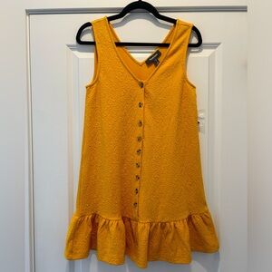 ModCloth Mustard Yellow Sleeveless Button-Front Ruffle Hem Mini Dress